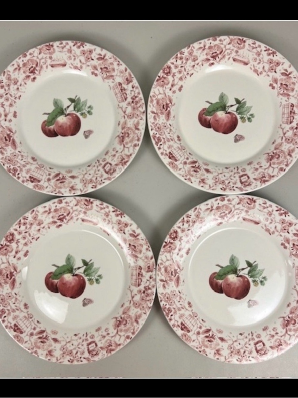 Pfaltzgraff Delicious Apple Floral Red White Ceramic Dinner Plates Set of 4